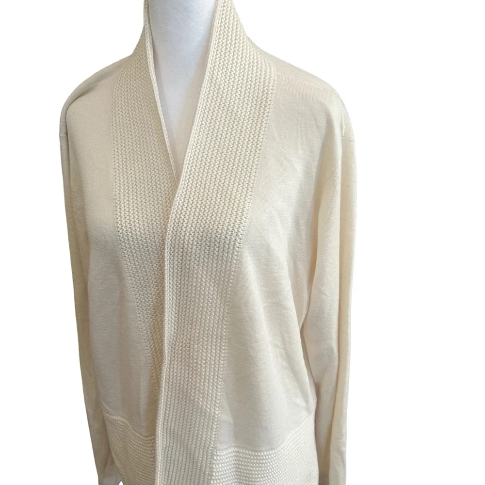 Eileen Fisher Long Cardigan Open-Front Long Sleeves Merino Wool Ivory Size XL - Picture 3 of 9